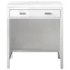 Addison 30" Free-standing Countertop Unit (Makeup Counter) - Glossy White With 3 CM Arctic Fall Solid Surface Top - James Martin E444-CU30-GW-3AF