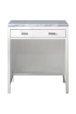 Addison 30" Free-standing Countertop Unit (Makeup Counter) - Glossy White With 3 CM Carrara Marble Top - James Martin E444-CU30-GW-3CAR