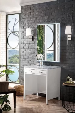 Addison 30" Free-standing Countertop Unit (Makeup Counter) - Glossy White With 3 CM Carrara Marble Top - James Martin E444-CU30-GW-3CAR -Home Haven Deals 54 e444 cu30 gw 3car 3