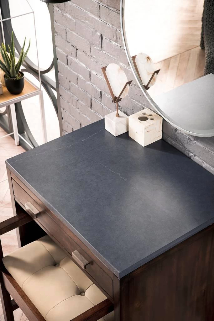 Addison 30" Free-standing Countertop Unit (Makeup Counter) - Mid Century Acacia With 3 CM Charcoal Soapstone Quartz Top - James Martin E444-CU30-MCA-3CSP 2 Addison 30" Free-standing Countertop Unit (Makeup Counter) - Mid Century Acacia With 3 CM Charcoal Soapstone Quartz Top - James Martin E444-CU30-MCA-3CSP - Image 2