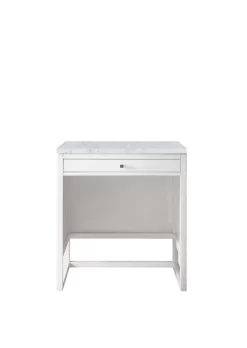 Athens 30" Countertop Unit (makeup Counter) - Glossy White With 3 CM Carrara Marble Top - James Martin E645-DU30-GW-3CAR