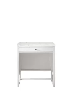 Athens 30" Countertop Unit (makeup Counter) - Glossy White With 3 CM Eternal Jasmine Pearl Quartz Top - James Martin E645-DU30-GW-3EJP