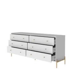 Jasper 71.65" Double Dresser With Steel Gold Legs In White Gloss - Manhattan Comfort 62151 -Home Haven Deals 62151 d
