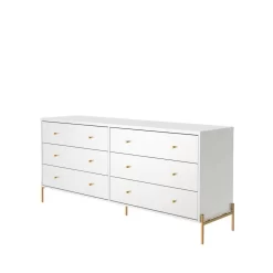 Jasper 71.65" Double Dresser With Steel Gold Legs In White Gloss - Manhattan Comfort 62151 -Home Haven Deals 62151 f