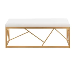 Folia Glam Metal Bench In Gold Steel And White Velvet By LumiSource - Lumisource BC-FOLIA AUVW -Home Haven Deals 63 bc folia auvw 4 1