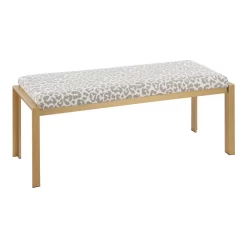 Fuji Contemporary Bench In Gold Metal And Grey Leopard Fabric By LumiSource - Lumisource BC-FUJI AUGYL