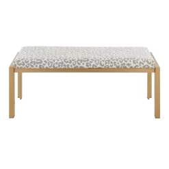 Fuji Contemporary Bench In Gold Metal And Grey Leopard Fabric By LumiSource - Lumisource BC-FUJI AUGYL -Home Haven Deals 63 bc fuji augyl 4 1
