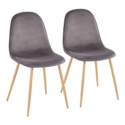 Pebble Contemporary Chair In Natural Wood Metal And Grey Velvet By LumiSource - Set Of 2 - Lumisource CH-PEBBLE NAVGY2