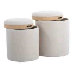 Tray Contemporary Nesting Ottoman Set In Cream Fabric And Natural Wood By LumiSource - Lumisource OT-TRAYNEST CRNA -Home Haven Deals 63 ot traynest crna 3