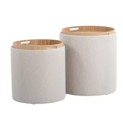 Tray Contemporary Nesting Ottoman Set In Cream Fabric And Natural Wood By LumiSource - Lumisource OT-TRAYNEST CRNA -Home Haven Deals 63 ot traynest crna 4