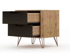 Rockefeller 2.0 Mid Century- Modern Nightstand With 2-Drawer In Nature And Textured Grey - Manhattan Comfort 102GMC7 -Home Haven Deals 65 102gmc7 g