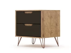 Rockefeller 2.0 Mid Century- Modern Nightstand With 2-Drawer In Nature And Textured Grey - Manhattan Comfort 102GMC7 -Home Haven Deals 65 102gmc7 i