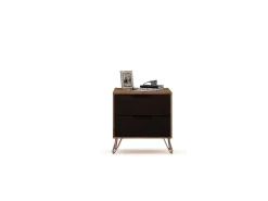 Rockefeller 2.0 Mid Century- Modern Nightstand With 2-Drawer In Nature And Textured Grey - Manhattan Comfort 102GMC7 -Home Haven Deals 65 102gmc7 o