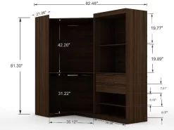 Mulberry 3.0 Sectional Modern Corner Wardrobe Closet With 2 Drawers - Set Of 2 In Brown - Manhattan Comfort 117GMC5 -Home Haven Deals 65 117gmc5 c