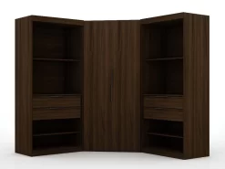 Mulberry 2.0 Semi Open 3 Sectional Modern Wardrobe Corner Closet With 4 Drawers - Set Of 3 In Brown - Manhattan Comfort 118GMC5