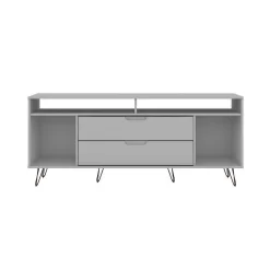 Rockefeller 62.99 TV Stand With Metal Legs And 2 Drawers In White - Manhattan Comfort 65-130GMC1
