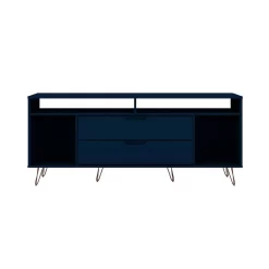Rockefeller 62.99 TV Stand With Metal Legs And 2 Drawers In Tatiana Midnight Blue - Manhattan Comfort 65-130GMC4
