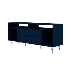 Rockefeller 62.99 TV Stand With Metal Legs And 2 Drawers In Tatiana Midnight Blue - Manhattan Comfort 65-130GMC4 -Home Haven Deals 65 130gmc4 6