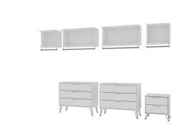 Rockefeller 7-Piece Open Wardrobe With Aluminum Hanging Rods And Dressers In White - Manhattan Comfort 65-148GMC1