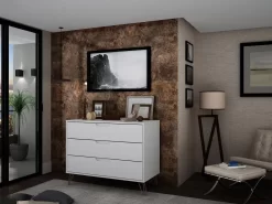 Rockefeller 7-Piece Open Wardrobe With Aluminum Hanging Rods And Dressers In White - Manhattan Comfort 65-148GMC1 -Home Haven Deals 65 148gmc1 10