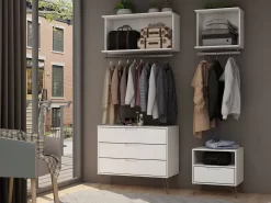 Rockefeller 7-Piece Open Wardrobe With Aluminum Hanging Rods And Dressers In White - Manhattan Comfort 65-148GMC1 -Home Haven Deals 65 148gmc1 3