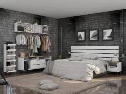 Rockefeller 7-Piece Open Wardrobe With Aluminum Hanging Rods And Dressers In White - Manhattan Comfort 65-148GMC1 -Home Haven Deals 65 148gmc1 9