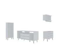 Rockefeller 4-Piece TV Stand Living Room Set With Floating Décor Shelf, Dresser And Bookcase In White - Manhattan Comfort 65-152GMC1