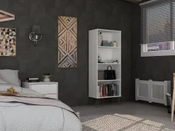 Rockefeller 4-Piece TV Stand Living Room Set With Floating Décor Shelf, Dresser And Bookcase In White - Manhattan Comfort 65-152GMC1 -Home Haven Deals 65 152gmc1 10