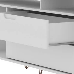 Rockefeller 4-Piece TV Stand Living Room Set With Floating Décor Shelf, Dresser And Bookcase In White - Manhattan Comfort 65-152GMC1 -Home Haven Deals 65 152gmc1 8