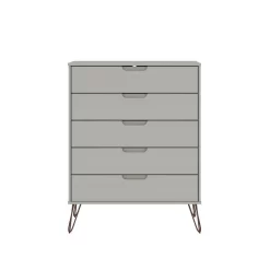 Rockefeller 5-Drawer Tall Dresser With Metal Legs In Off White And Nature - Manhattan Comfort 154GMC8