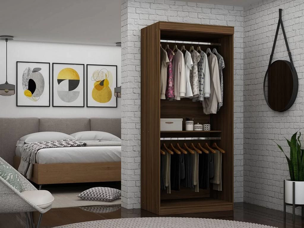 Mulberry 35.9 Open Double Hanging Modern Wardrobe Closet With 2 Hanging Rods In Brown - Manhattan Comfort 161GMC5 5 Mulberry 35.9 Open Double Hanging Modern Wardrobe Closet With 2 Hanging Rods In Brown - Manhattan Comfort 161GMC5 - Image 5