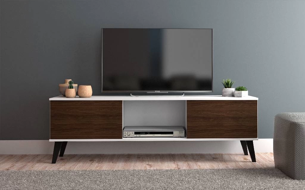 Doyers 53.15 Mid Century Modern TV Stand In White And Nut Brown - Manhattan Comfort 174AMC188 2 Doyers 53.15 Mid Century Modern TV Stand In White And Nut Brown - Manhattan Comfort 174AMC188 - Image 2