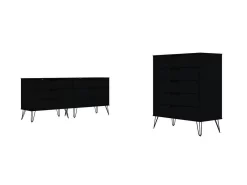 Rockefeller 5-Drawer And 6-Drawer Black Dresser Set - Manhattan Comfort 176GMC2