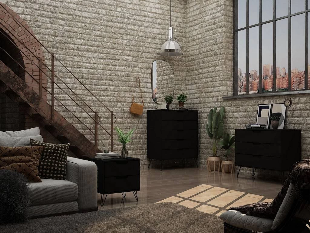 Rockefeller 3-Piece Black Dresser And Nightstand Set - Manhattan Comfort 177GMC2 2 Rockefeller 3-Piece Black Dresser And Nightstand Set - Manhattan Comfort 177GMC2 - Image 2