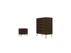 Rockefeller Brown 5-Drawer Dresser And 2-Drawer Nightstand Set - Manhattan Comfort 179GMC5