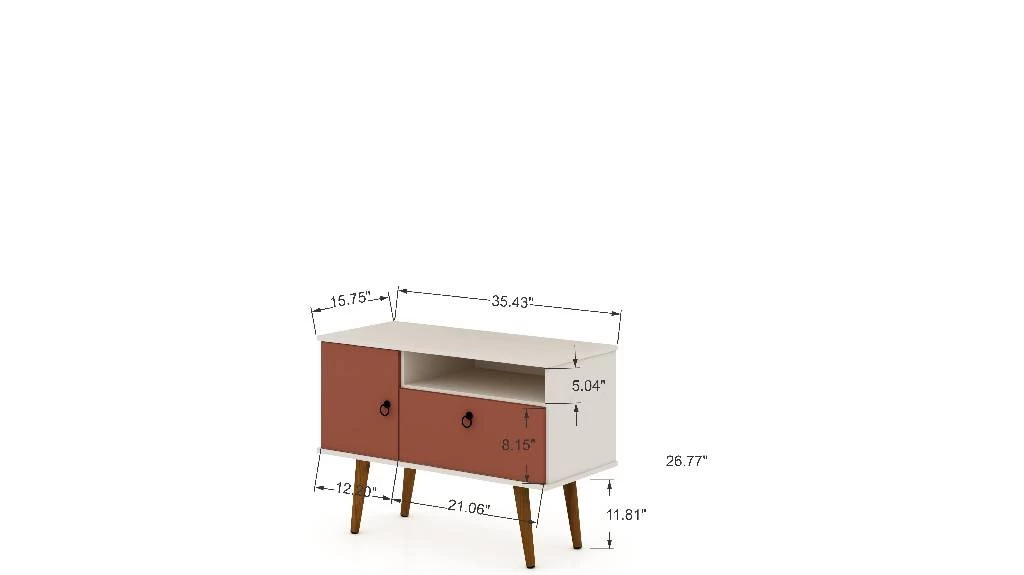 Tribeca 35.43 Mid Century Modern TV Stand With Solid Wood Legs In Off White And Terra Orange Pink - Manhattan Comfort 5PMC85 3 Tribeca 35.43 Mid Century Modern TV Stand With Solid Wood Legs In Off White And Terra Orange Pink - Manhattan Comfort 5PMC85 - Image 3