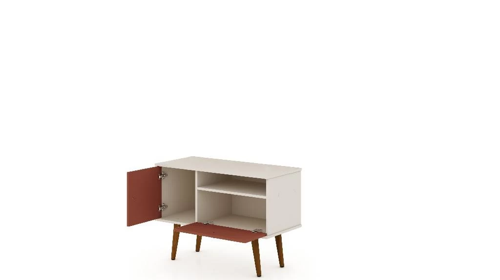 Tribeca 35.43 Mid Century Modern TV Stand With Solid Wood Legs In Off White And Terra Orange Pink - Manhattan Comfort 5PMC85 4 Tribeca 35.43 Mid Century Modern TV Stand With Solid Wood Legs In Off White And Terra Orange Pink - Manhattan Comfort 5PMC85 - Image 4