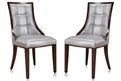 Fifth Avenue Silver And Walnut Faux Leather Dining Chair (Set Of Two) - Manhattan Comfort DC008-SV