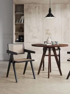 Hamlet Dining Arm Chair In Black And Natural Cane - Manhattan Comfort 65-DCCA09-BK