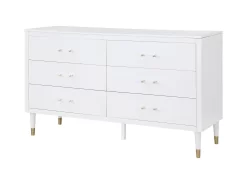 Stanton Modern Dresser With 6 Full Extension Drawers And Solid Wood Legs In White - Manhattan Comfort DR-CHKD0602-WH