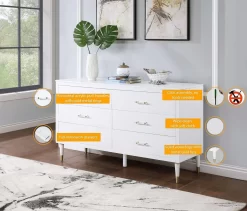 Stanton Modern Dresser With 6 Full Extension Drawers And Solid Wood Legs In White - Manhattan Comfort DR-CHKD0602-WH -Home Haven Deals 65 dr chkd0602 wh 4