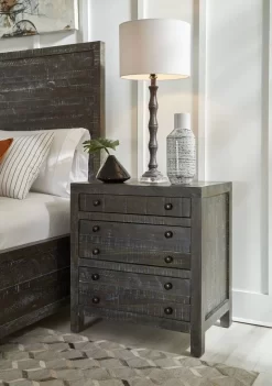 Townsend Solid Wood Three Drawer Nighstand In Gunmetal - Modus 8TR981