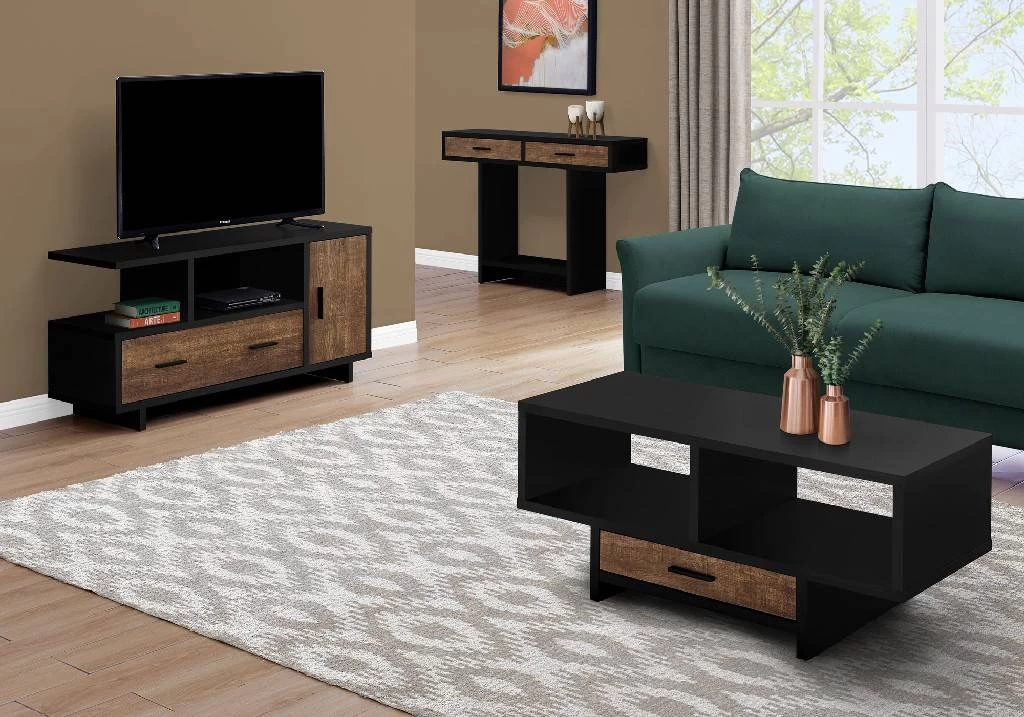 Coffee Table / Accent / Cocktail / Rectangular / Storage / Living Room / 42" L / Drawer / Laminate / Black / Brown / Contemporary / Modern - Monarch Specialties I 2809 3 Coffee Table / Accent / Cocktail / Rectangular / Storage / Living Room / 42" L / Drawer / Laminate / Black / Brown / Contemporary / Modern - Monarch Specialties I 2809 - Image 3