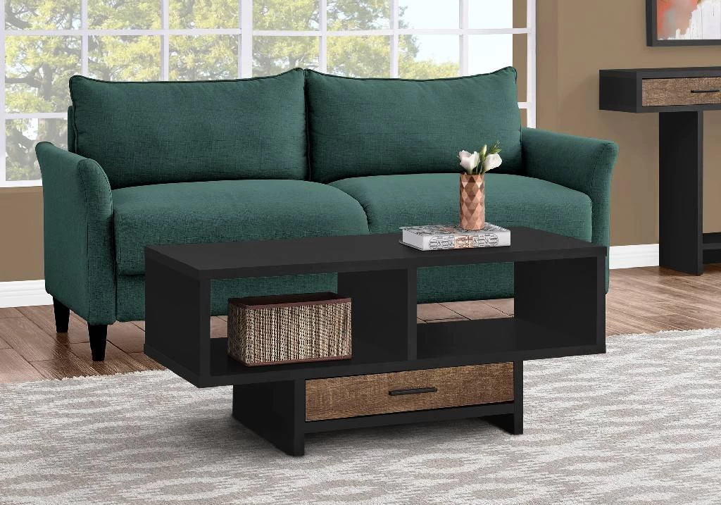 Coffee Table / Accent / Cocktail / Rectangular / Storage / Living Room / 42" L / Drawer / Laminate / Black / Brown / Contemporary / Modern - Monarch Specialties I 2809 1 Coffee Table / Accent / Cocktail / Rectangular / Storage / Living Room / 42" L / Drawer / Laminate / Black / Brown / Contemporary / Modern - Monarch Specialties I 2809