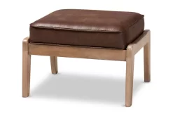 Baxton Studio Sigrid Mid-Century Modern Dark Brown Faux Leather Effect Fabric Upholstered Antique Oak Finished Wood Ottoman - Wholesale Interiors Sigrid-Dark Brown/Antique Oak-Otto -Home Haven Deals 7 2 2195 sigrid darkbrown antiqueoak otto 2 2