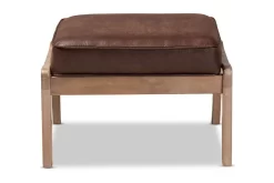 Baxton Studio Sigrid Mid-Century Modern Dark Brown Faux Leather Effect Fabric Upholstered Antique Oak Finished Wood Ottoman - Wholesale Interiors Sigrid-Dark Brown/Antique Oak-Otto -Home Haven Deals 7 2 2195 sigrid darkbrown antiqueoak otto 3 2