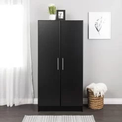 Prepac Elite Wardrobe With Storage, Black - Prepac BESW-3264-K