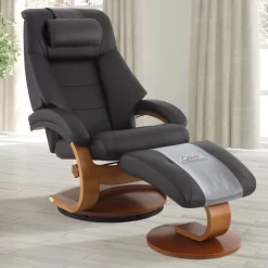 Relax-R™ Montreal Recliner And Ottoman With Pillow In Espresso Top Grain Leather - Progressive Furniture M058-040103C