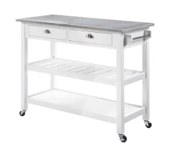 American Heritage Stainless Steel Top Kitchen Cart In White - Convenience Concepts 802240W -Home Haven Deals 802240w 3