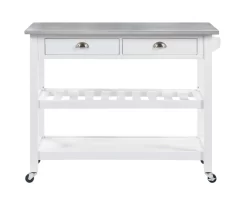 American Heritage Stainless Steel Top Kitchen Cart In White - Convenience Concepts 802240W -Home Haven Deals 802240w 5